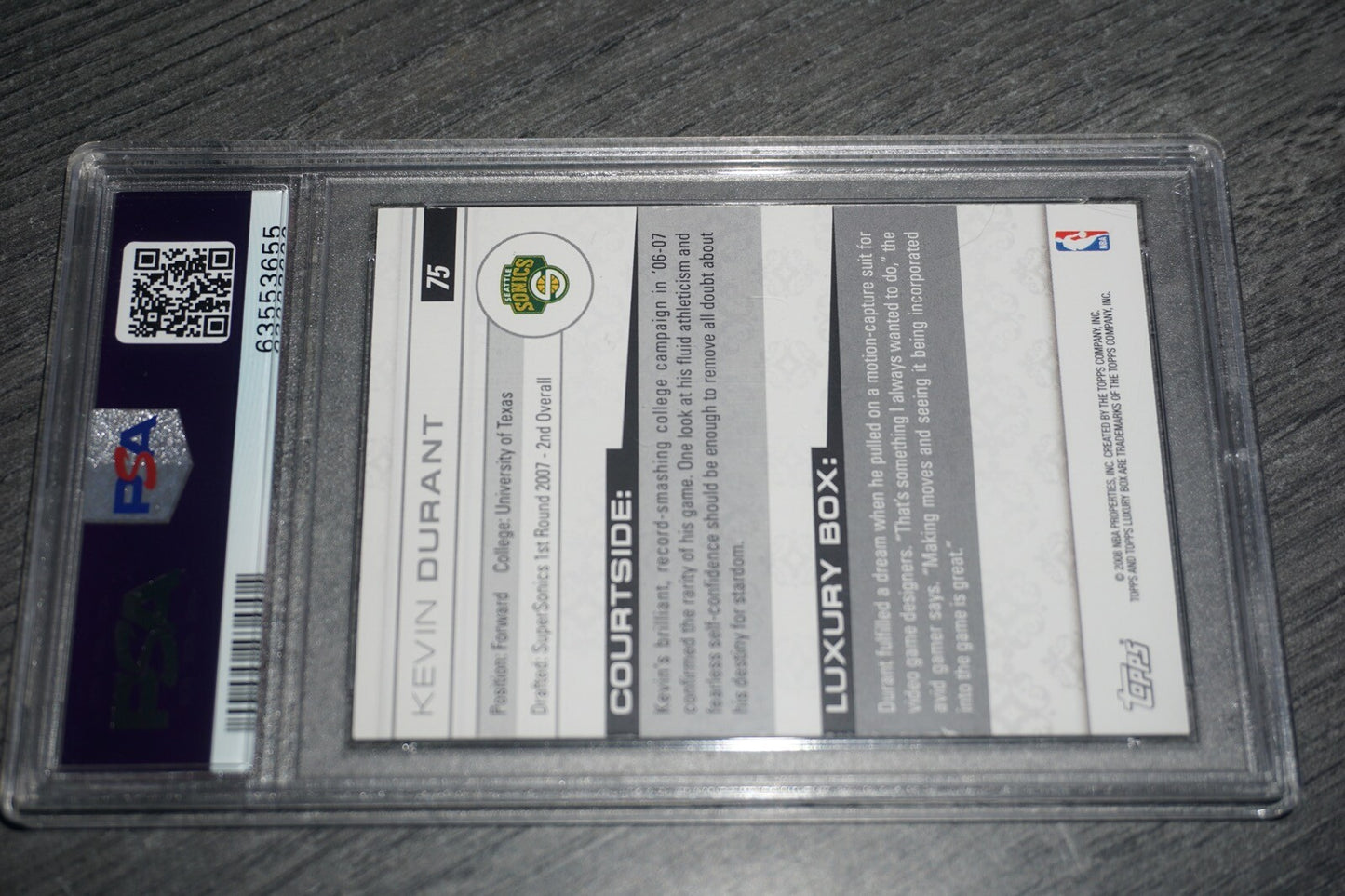 2007 Topps Luxury Box Kevin Durant Silver 75 Nm PSA 7 /75