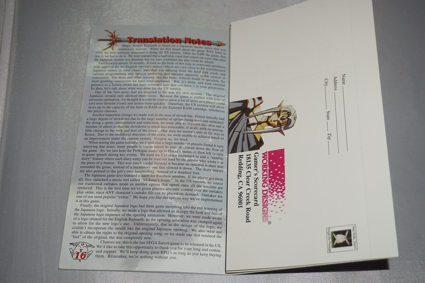 Magic Knight Rayearth (Sega Saturn) Complete w/ Reg Card & Stickers Fuu Disk