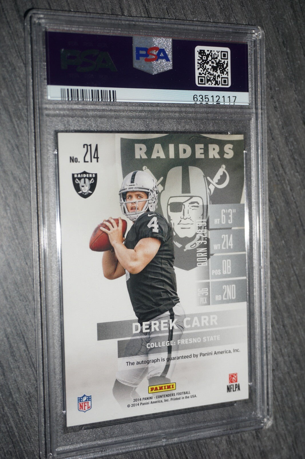 2014 Panini Contenders Derek Carr Championship Ticket 214 PSA 9 Autograph 8 /49