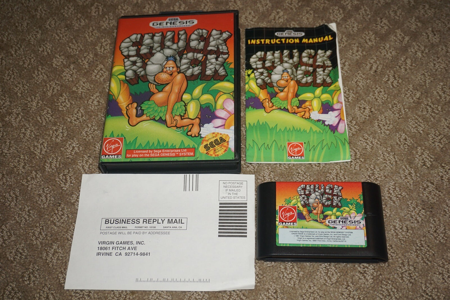 Chuck Rock (Sega Genesis) Complete w/ Registration Card
