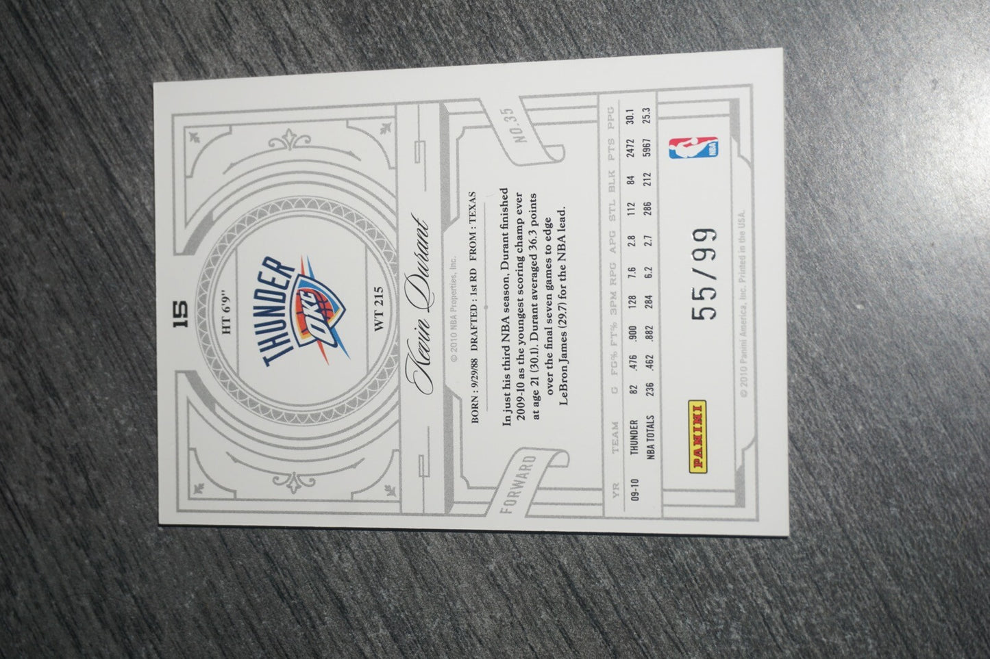 Kevin Durant 2009-2010 Panini National Treasures #15 55/99