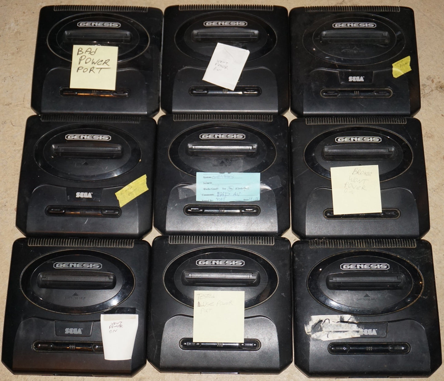 Lot of 9 Sega Genesis Model 1 System Console Broken As Is Not Working For Repair