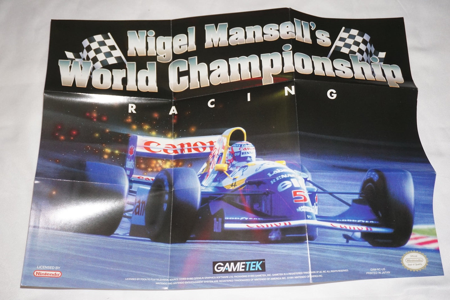 Nigel Mansell’s World Championship Racing (Nintendo NES) Complete Reg Poster CIB