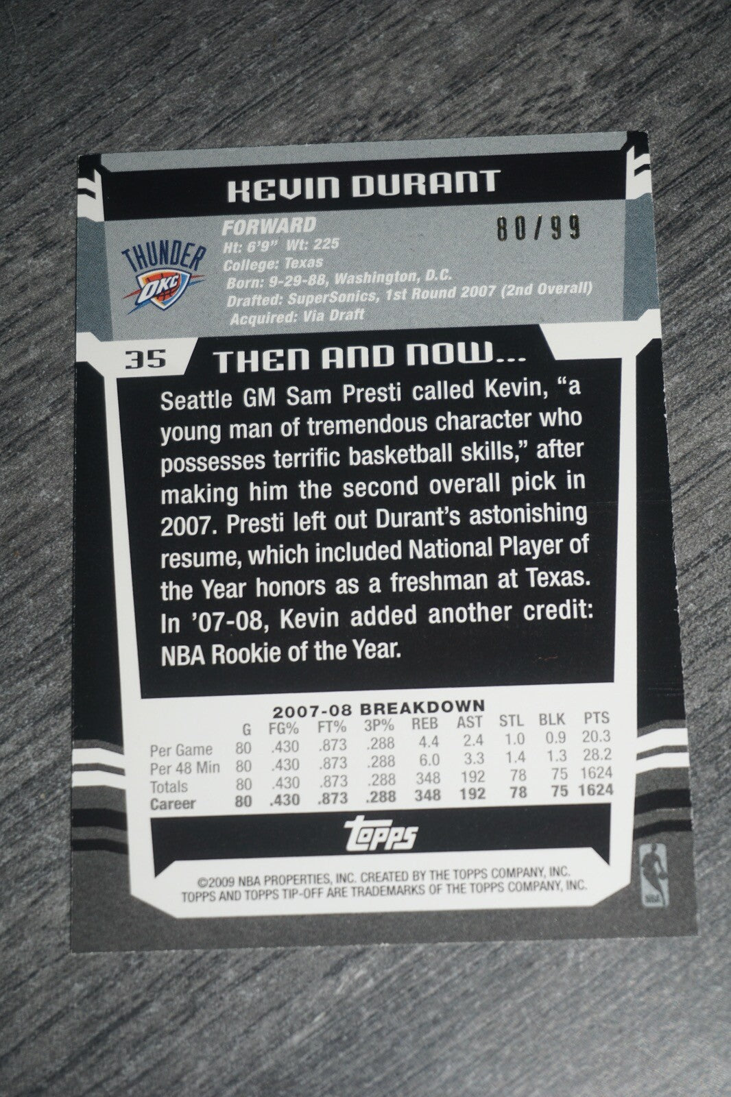 2009 Topps Tip-Off Kevin Durant #35 Gold Parallel 80/99