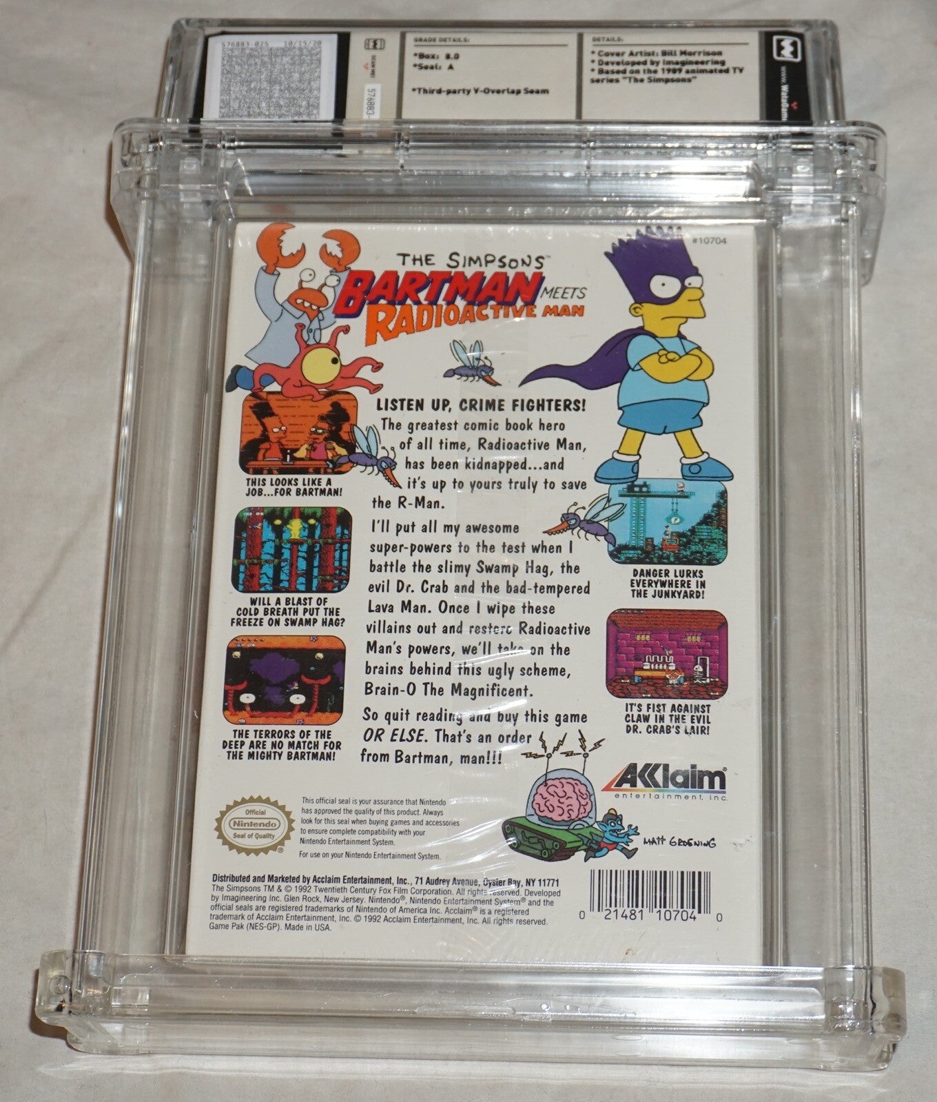 Simpsons Bartman Meets Radioactive Man (Nintendo NES) WATA 8.0 A NEW Sealed