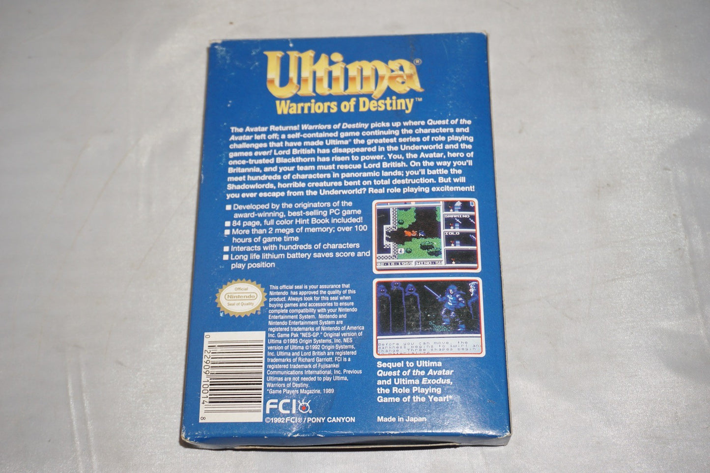 Ultima Warriors Of Destiny (Nintendo NES) Complete in Box w/ Map CIB