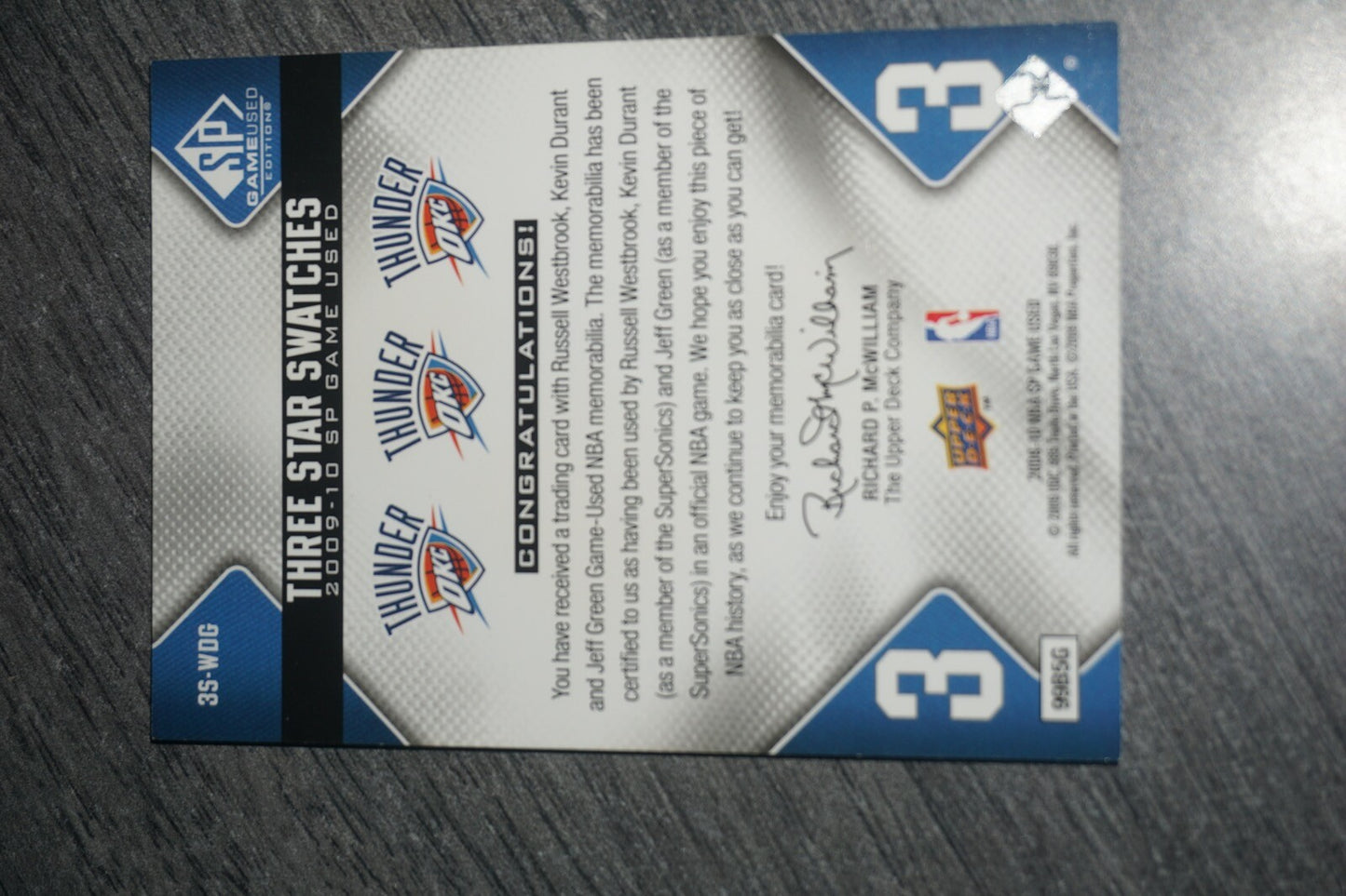 Kevin Durant Russell Westbrook Jeff Greem Star Swatches 2009-10 3S-WDG /50