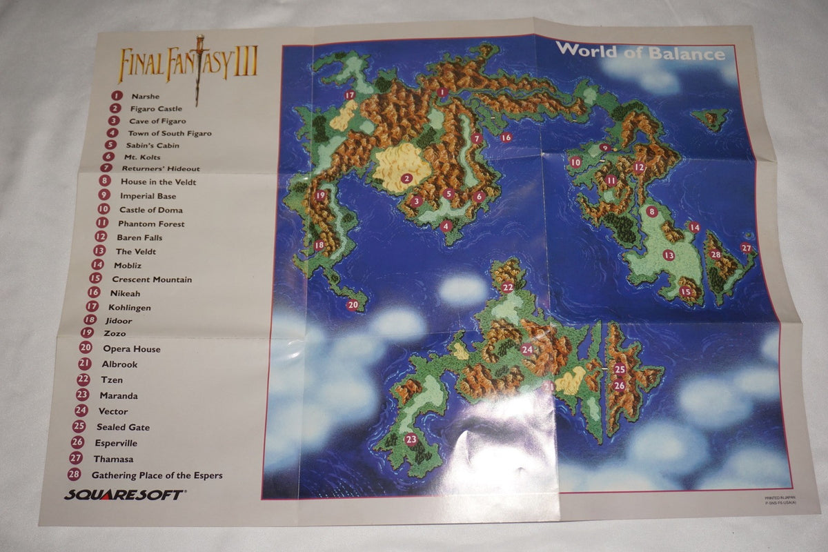 Final Fantasy III 3 (Super Nintendo SNES) Complete CIB w/Poster Map Reg CIB 100%