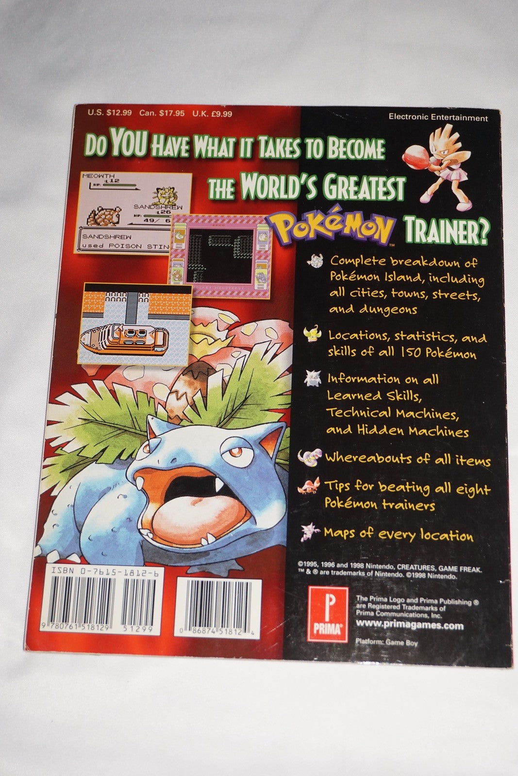 Pokemon Blue & Red Prima Official Strategy Guide Nintendo Game Boy Charizard