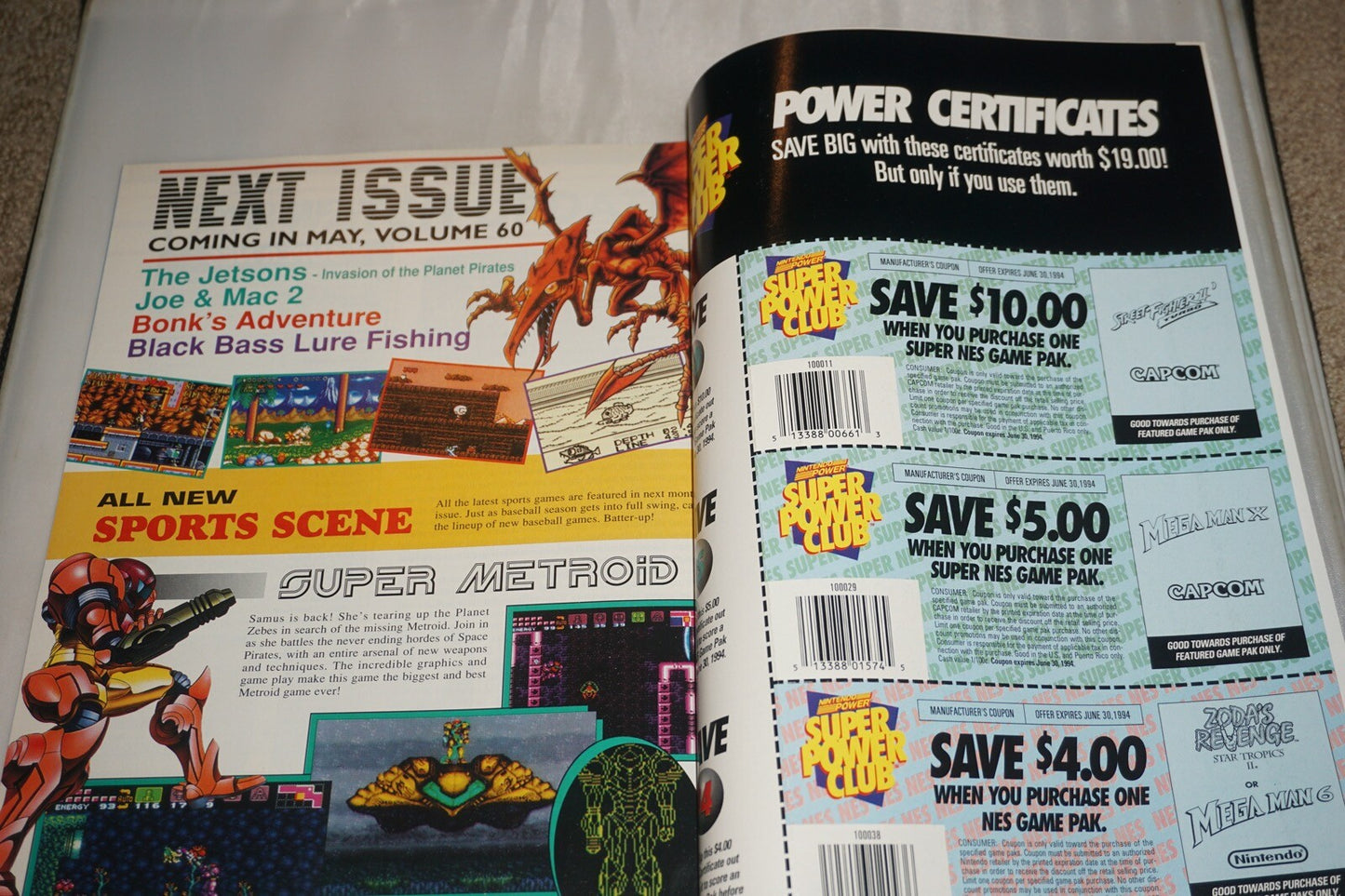 Nintendo Power Vol 59 Ken Griffey Junior Baseball Magazine #1 Poster NM