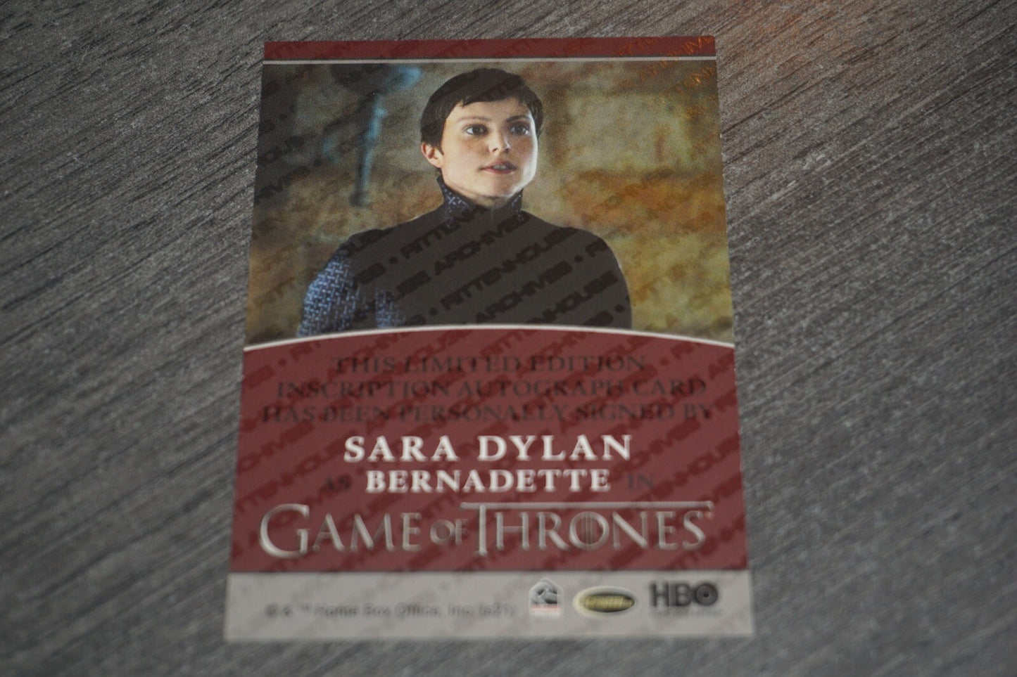 Sara Dylan Bernadette Autograph Game of Thrones Iron Anniversary Inscription