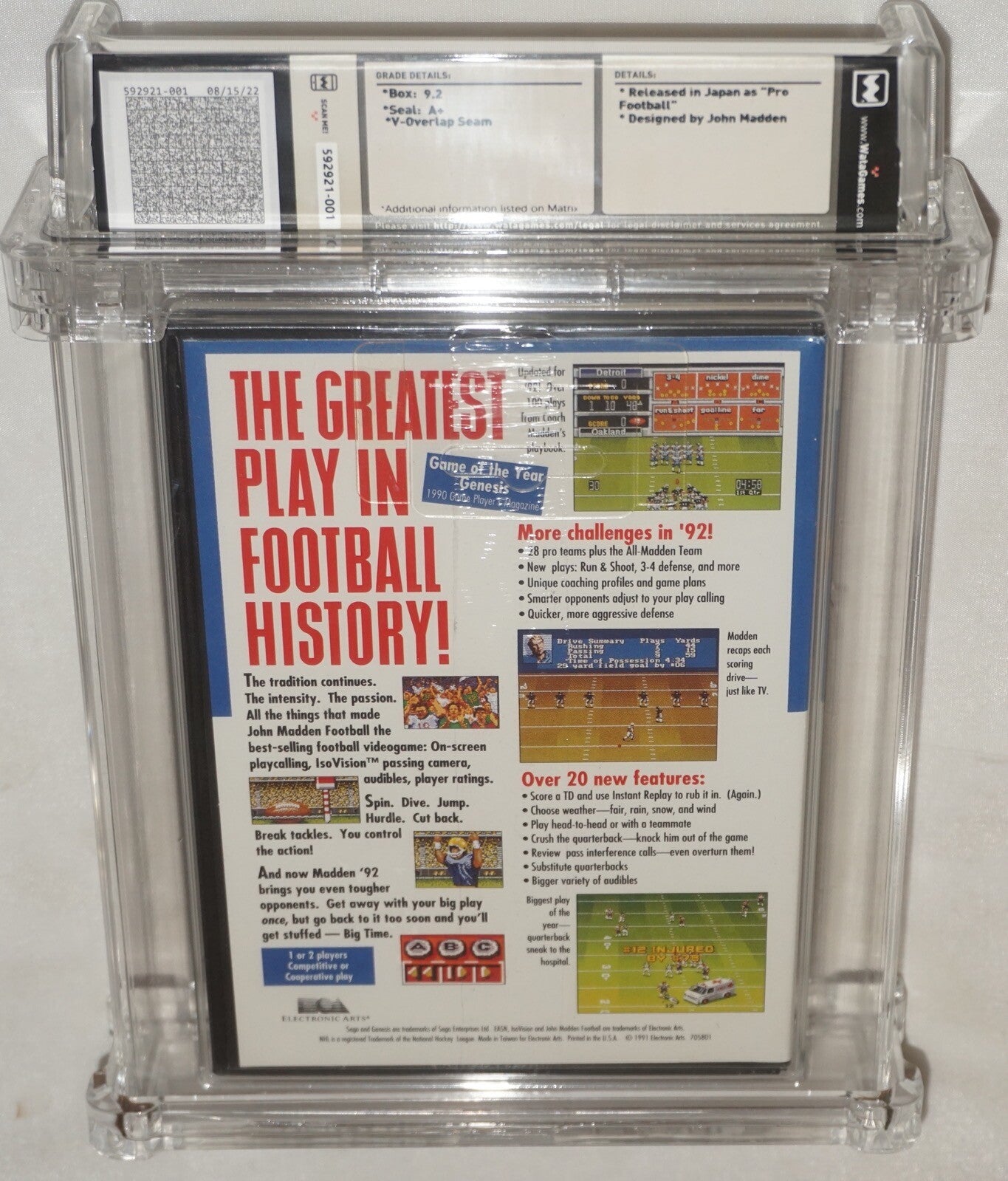 John Madden Football 92 (Sega Genesis) NEW Sealed WATA 9.2 A+