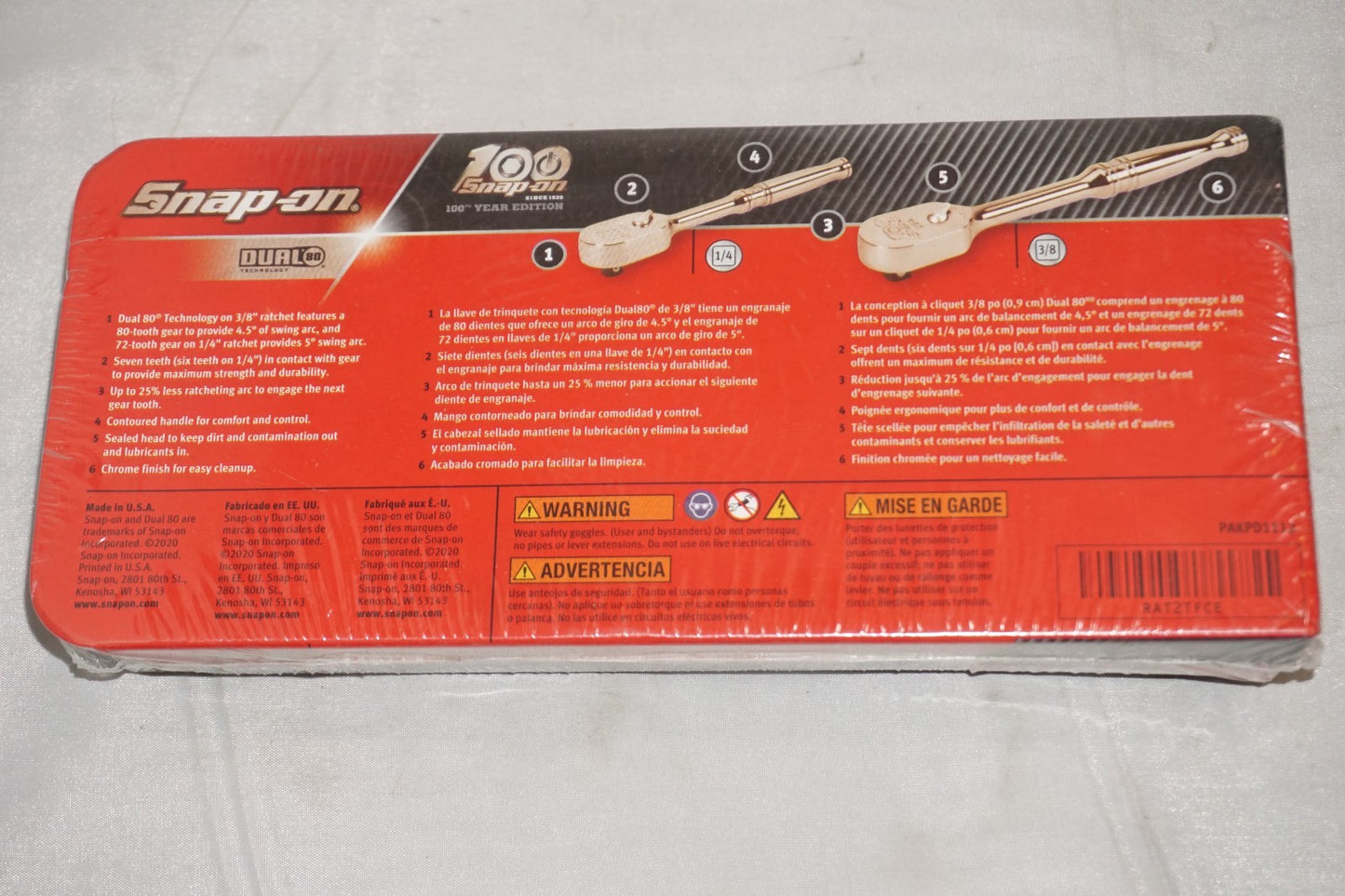 Snap On 100th 2 pc Standard Handle Ratchet Set 1/4" 3/8" RAT2TFCE NEW Sealed