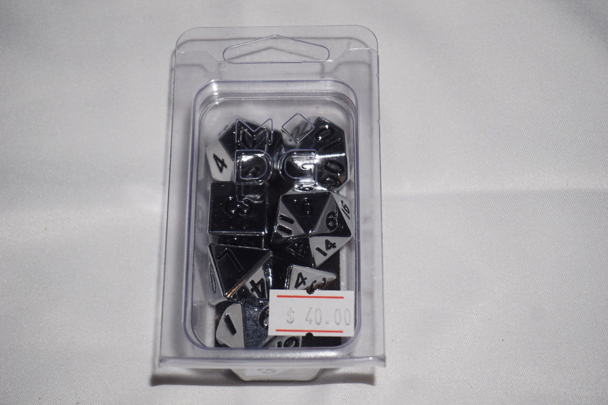Mdg 16mm Metal Poly Set Silver 002 Dice Set Lot NEW