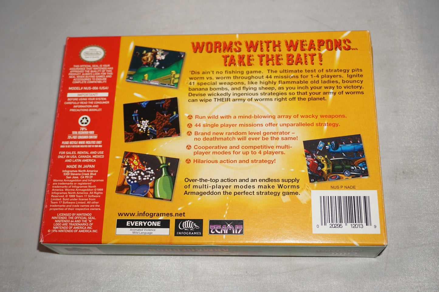 Worms Armageddon (Nintendo 64 N64) with Box No Manual