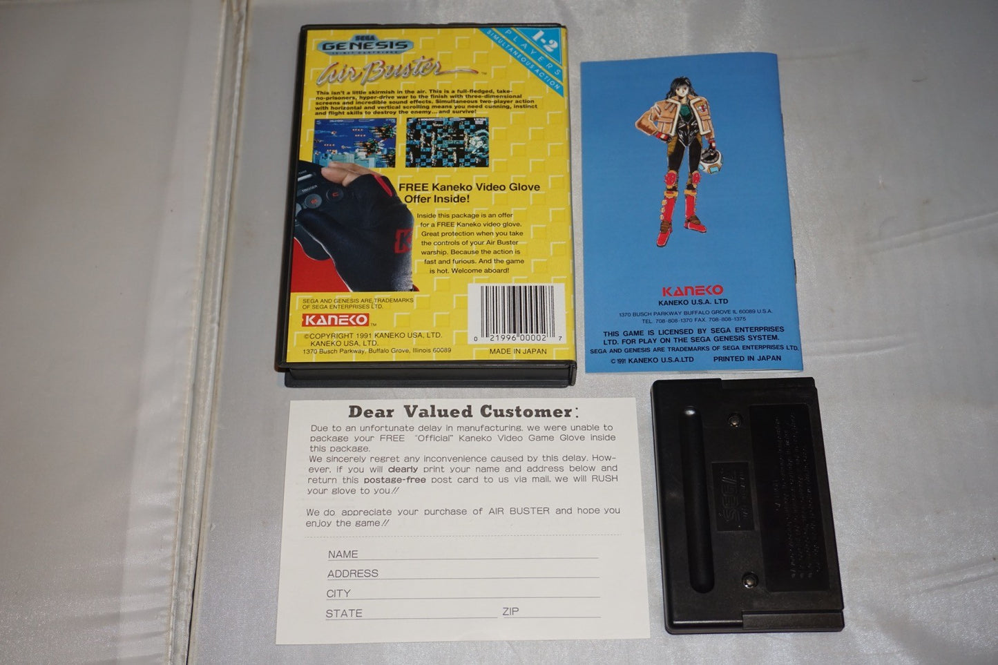Air Buster (Sega Genesis) Complete w/ Glove Promo Card CIB