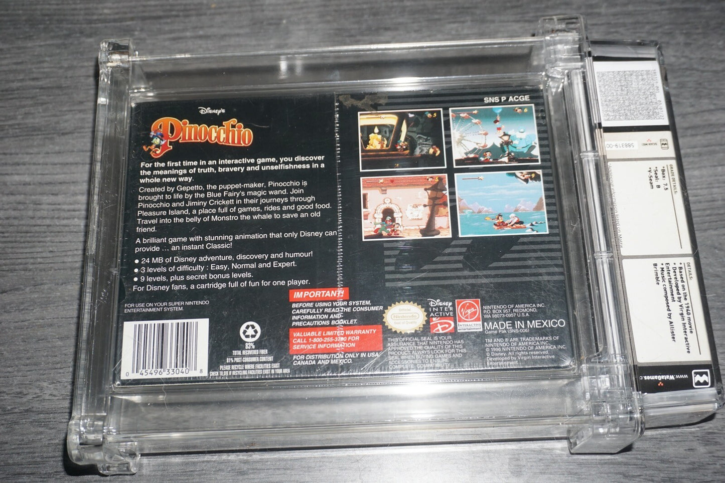 Pinocchio Disney's (Super Nintendo SNES) Wata 7.5 B NEW Factory Sealed