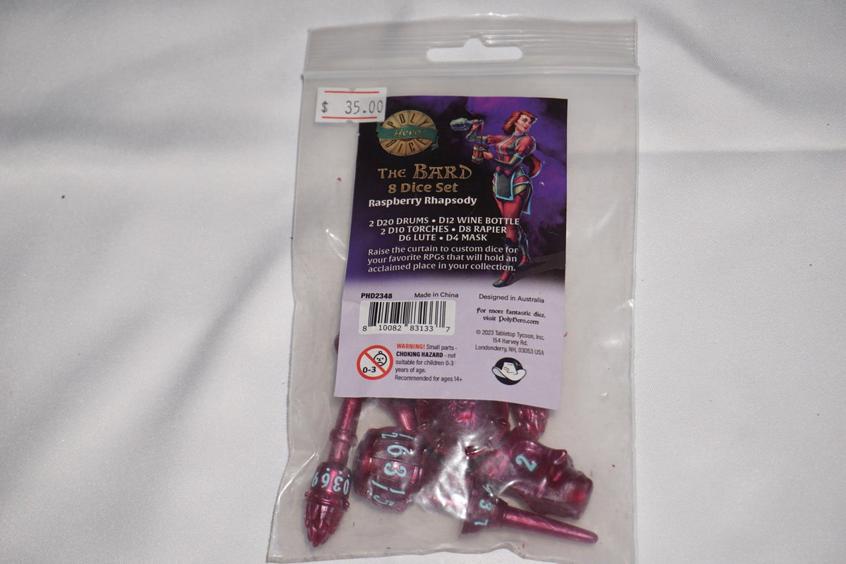 PolyHero The Bard 8 Dice Set Raspberry Rhapsody Dice Set NEW Sealed