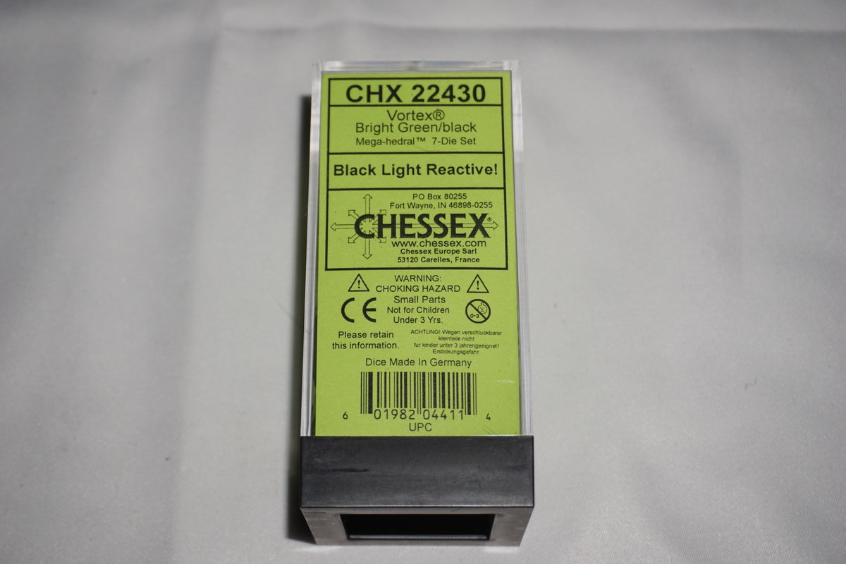 Chessex 22430 Vortex Bright Green / Black Light CHX Dice Set NEW Sealed