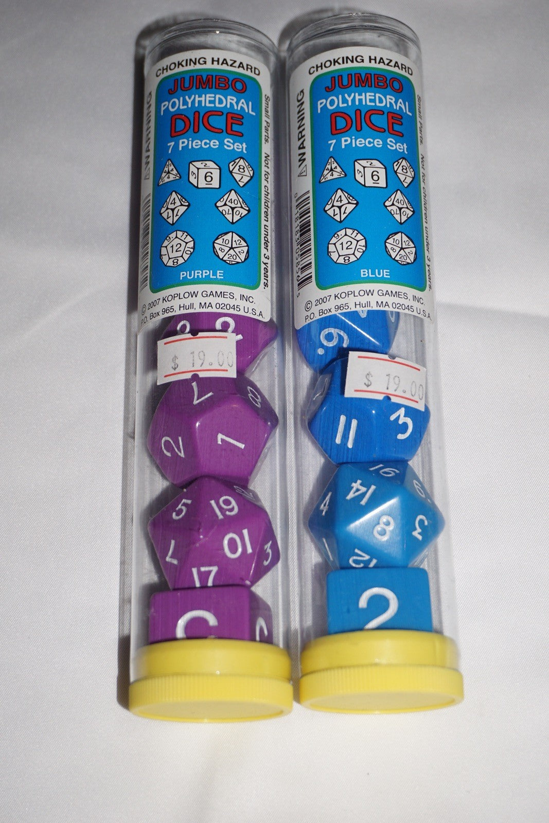 Jumbo Polyhedral 7 Piece Koplow Purple Blue Dice Set Lot NEW