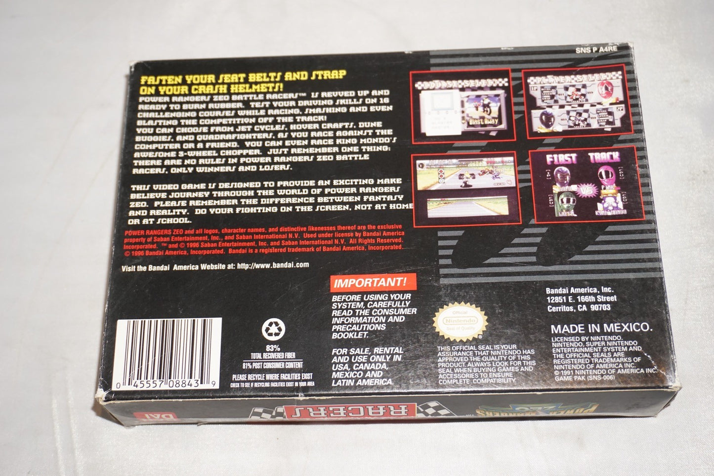 Power Rangers Zeo Battle Racers (Super Nintendo SNES) Complete in Box CIB
