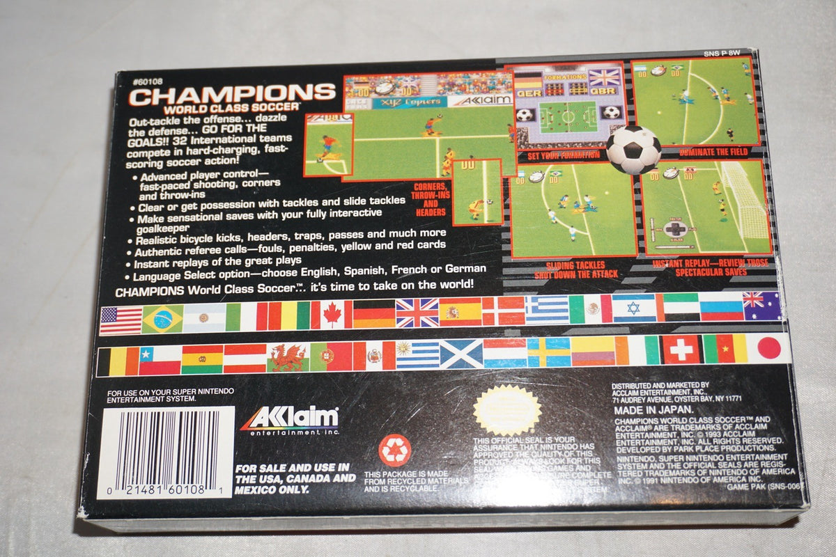 Champions World Class Soccer (Super Nintendo SNES) Complete Box w/ Reg Card CIB