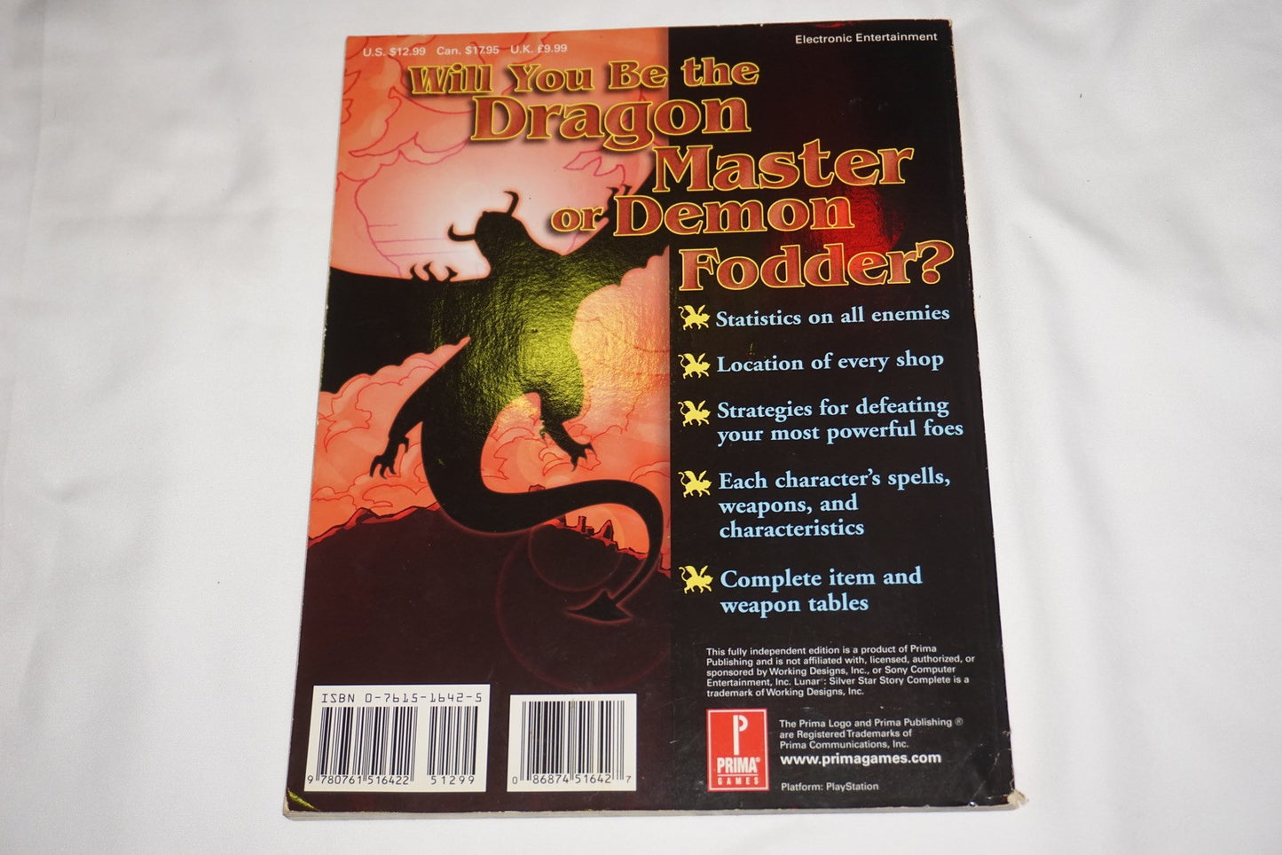 Lunar Silver Star Story Official Prima Strategy Guide Playstation ps1