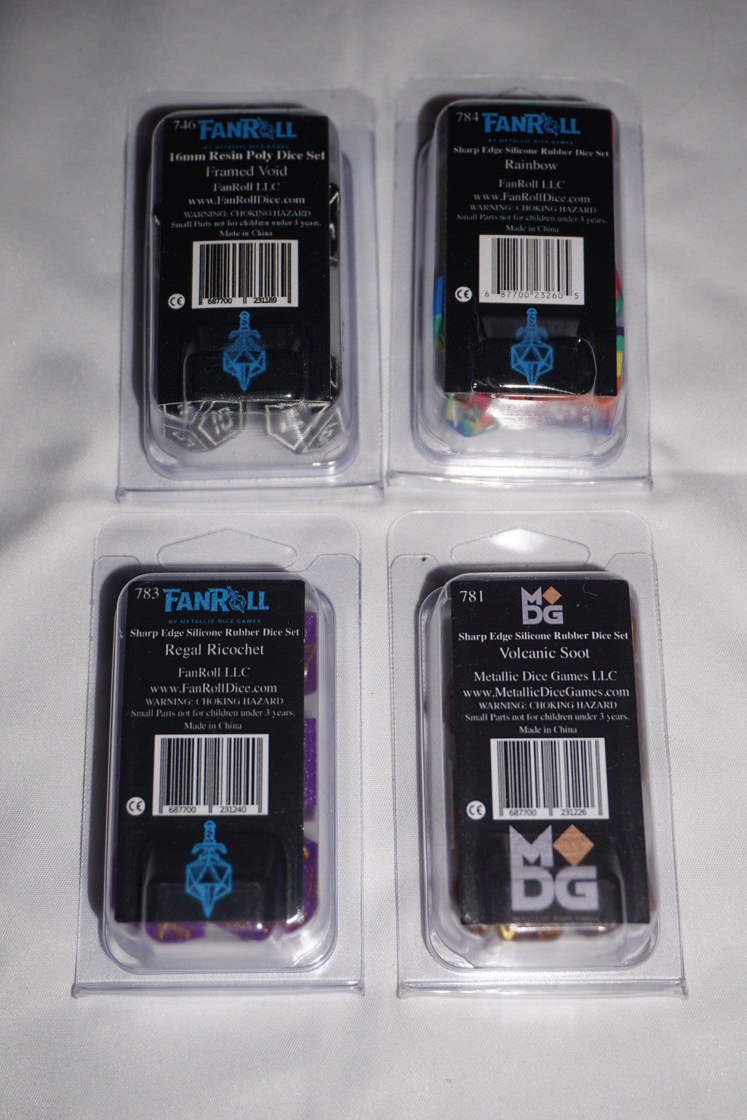 Fanroll Mdg 16mm Sharp Edge Silicone Dice Set Set Of 4 Dice Set Lot NEW Rainbow