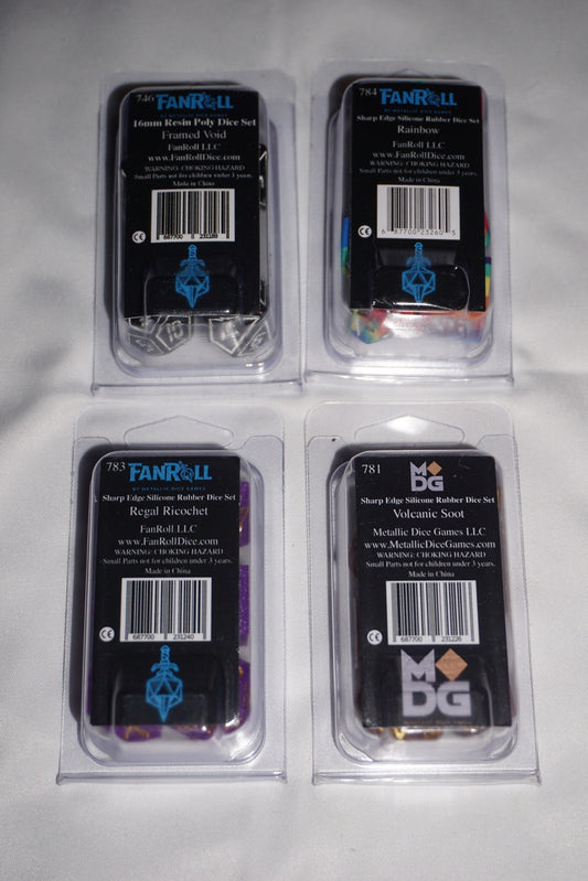 Fanroll Mdg 16mm Sharp Edge Silicone Dice Set Set Of 4 Dice Set Lot NEW Rainbow