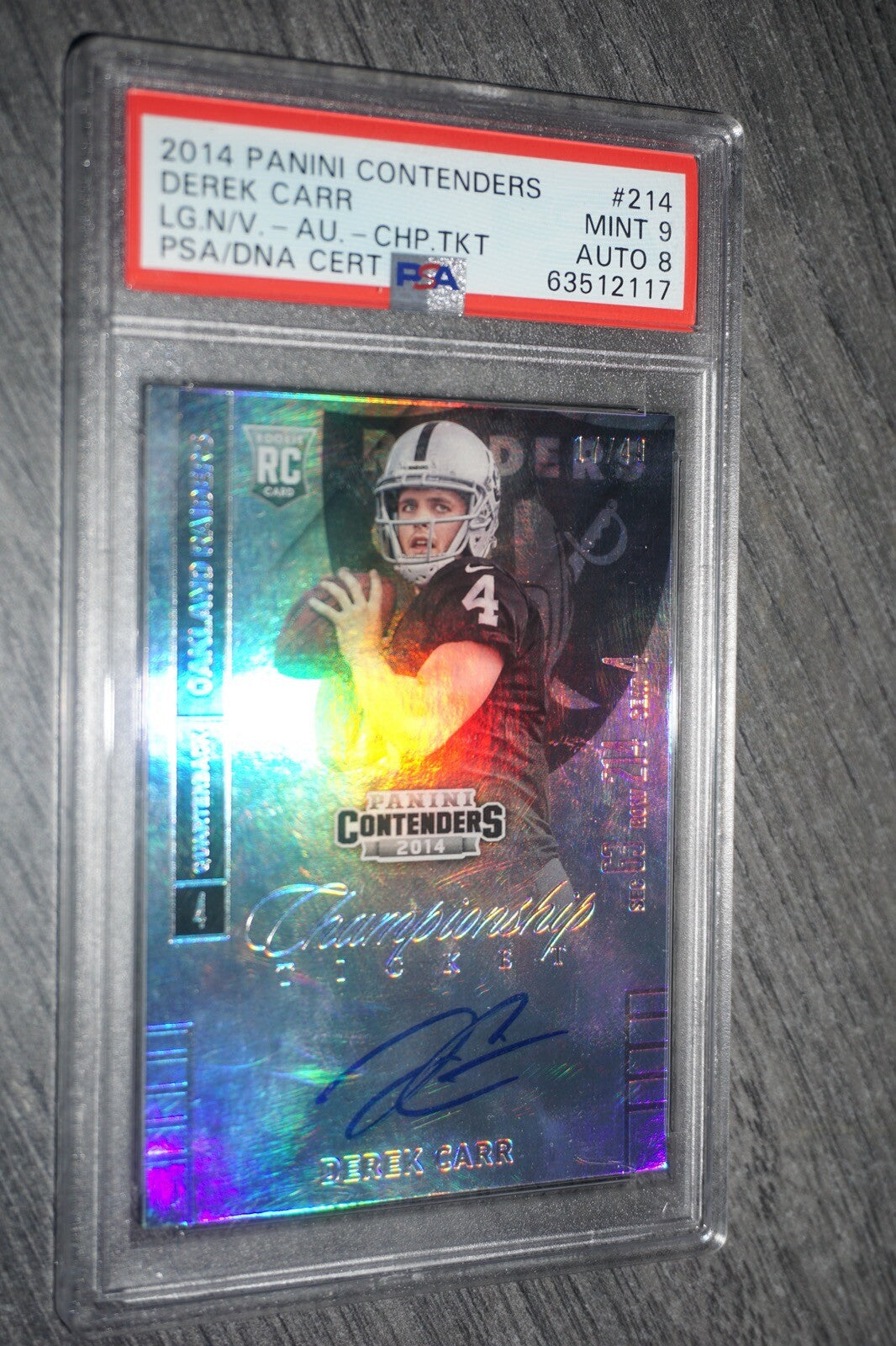 2014 Panini Contenders Derek Carr Championship Ticket 214 PSA 9 Autograph 8 /49
