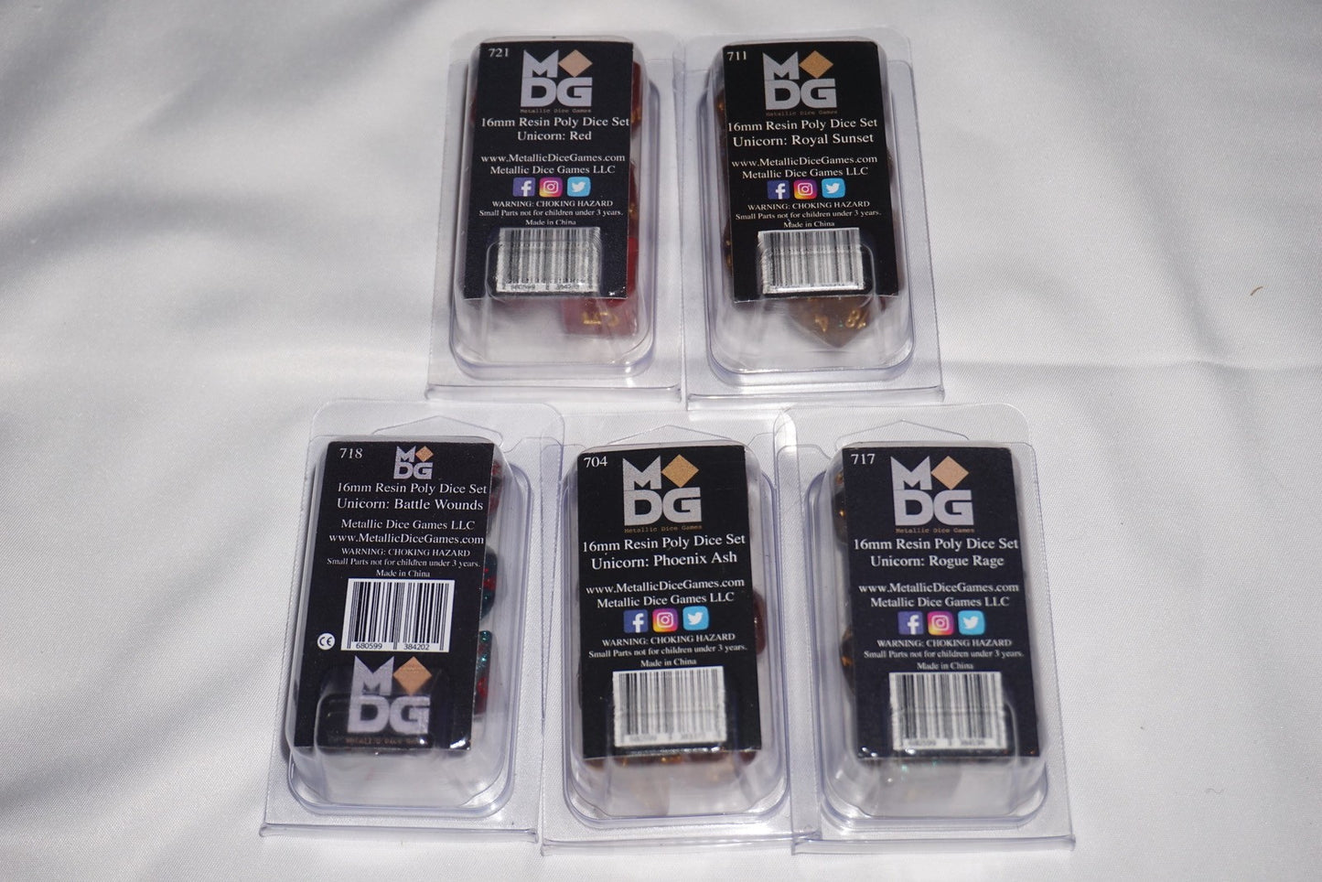 Mdg 16mm Resin Poly Dice Set Unicorn Set Of 5 Dice Set Lot NEW Sealed