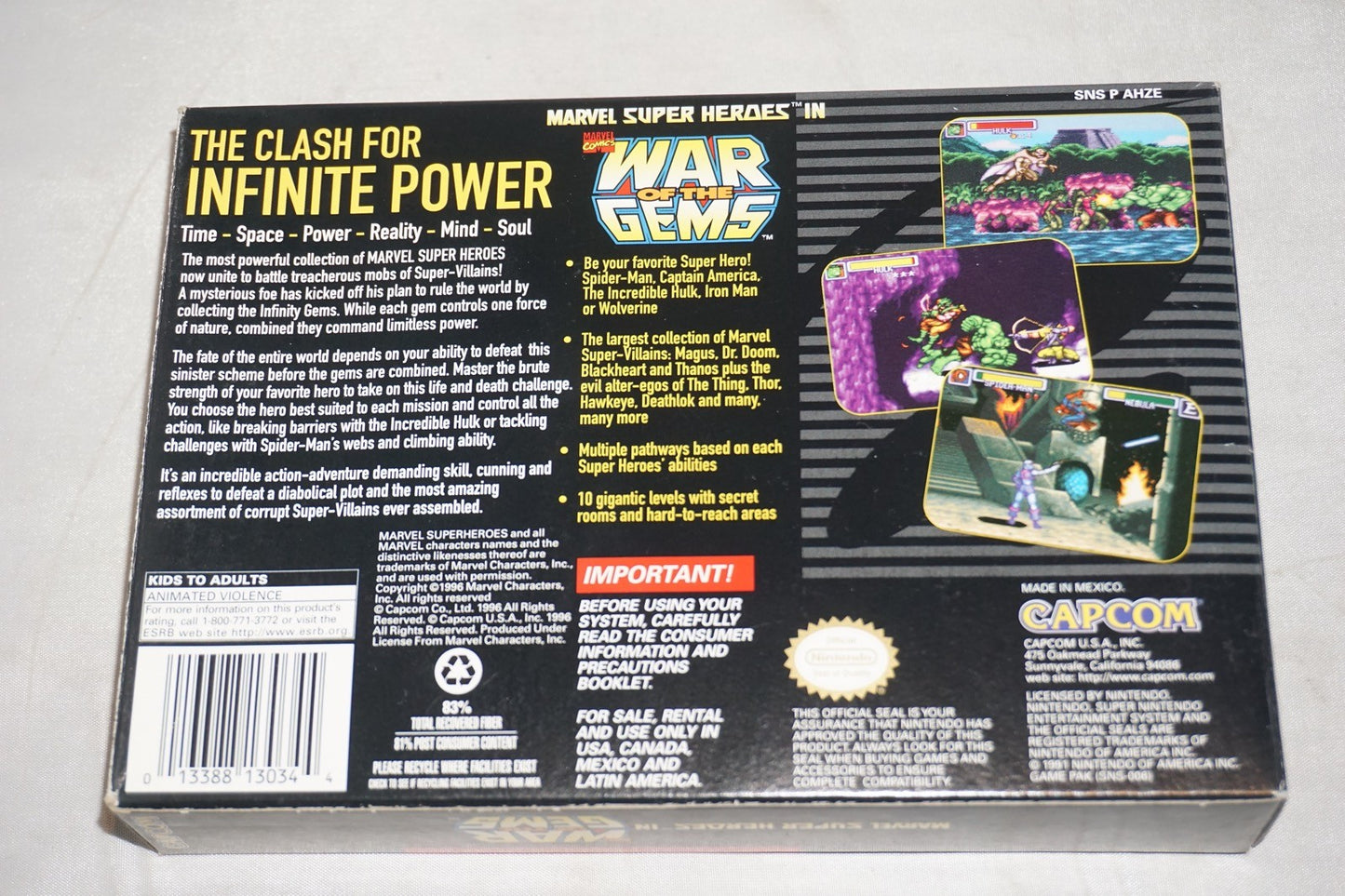 Marvel Super Heroes: War of Gems (Super Nintendo SNES) Complete w/ Reg Card CIB