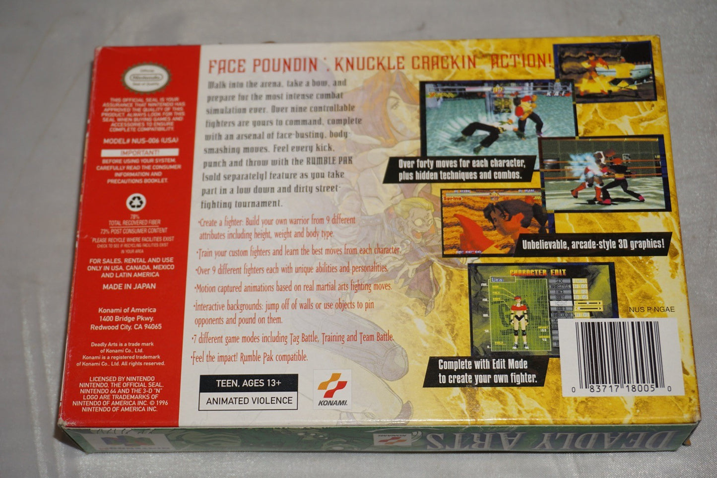 Deadly Arts (Nintendo 64 N64) Complete in Box w/ Reg Card CIB