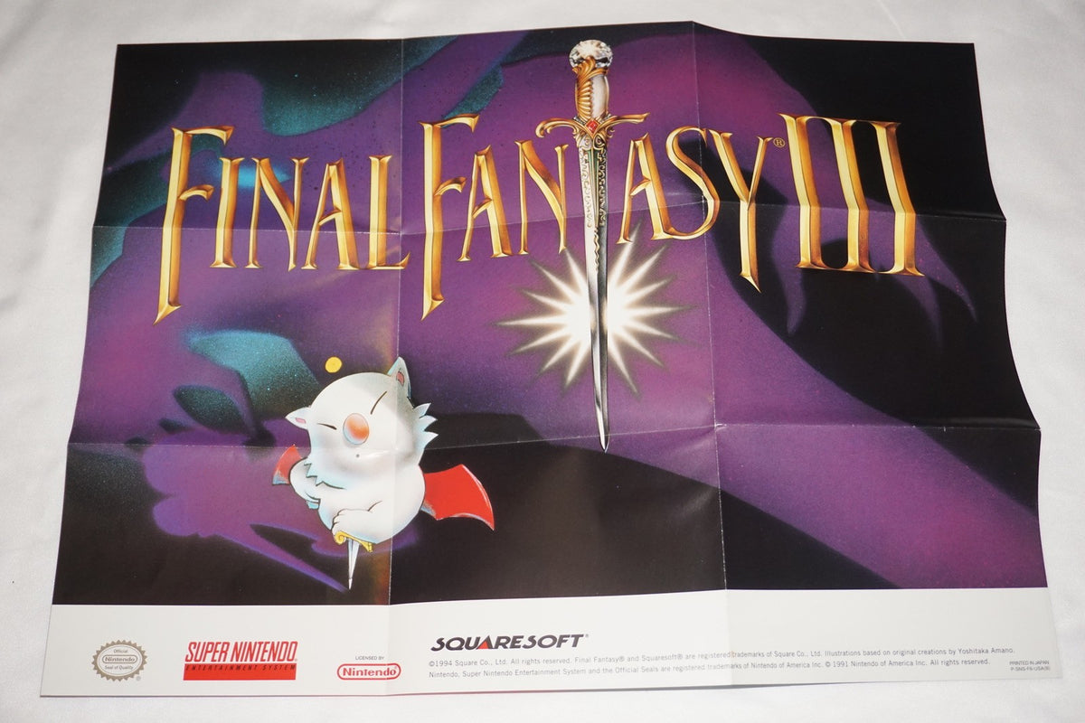 Final Fantasy III 3 (Super Nintendo SNES) Complete CIB w/Poster Map Reg CIB 100%