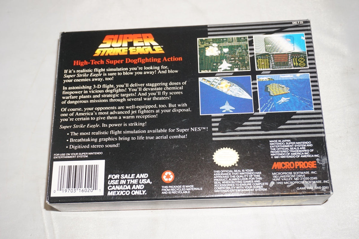 Super Strike Eagle (Super Nintendo SNES) Complete in Box w/ Reg Card Poster CIB