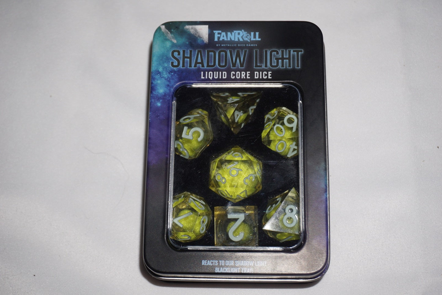 Fanroll Shadow Light Liquid Core Uv Reactive Elixir Dice Set D&D NEW Sealed