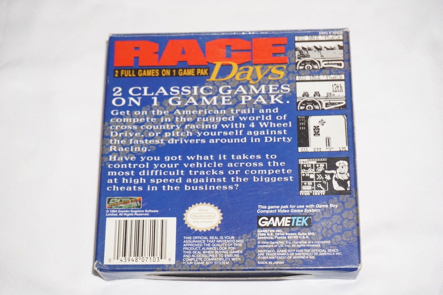 Race Days (Nintendo Game Boy Gameboy) Complete in Box CIB
