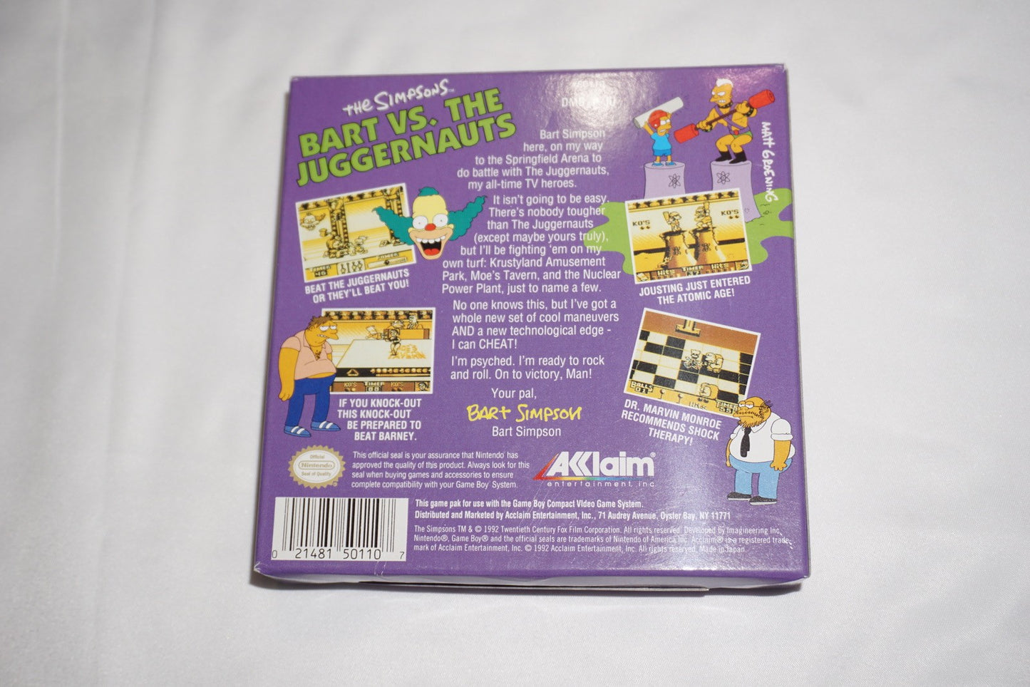 Simpsons Bart vs Juggernauts (Nintendo Game Boy Gameboy) Complete in Box CIB