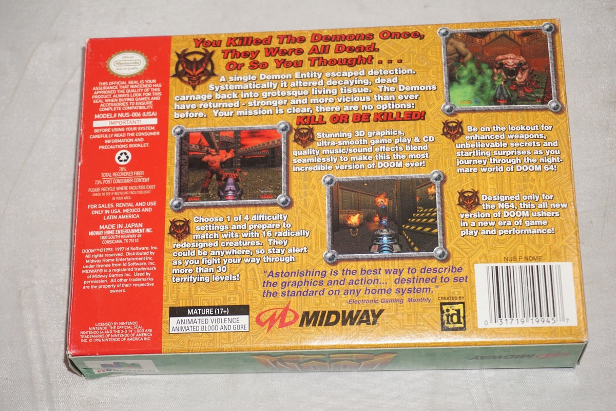 Doom (Nintendo 64 N64) Complete in Box w/ Reg Card Poster CIB