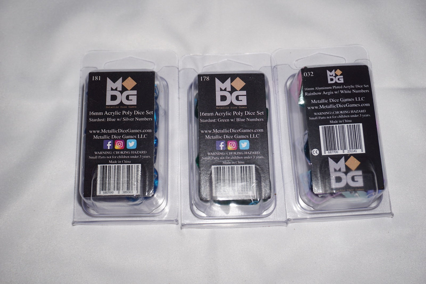 Mdg 16mm Acrylic Poly Dice Set Of 3 181 178 032 x3 Dice Set Lot NEW
