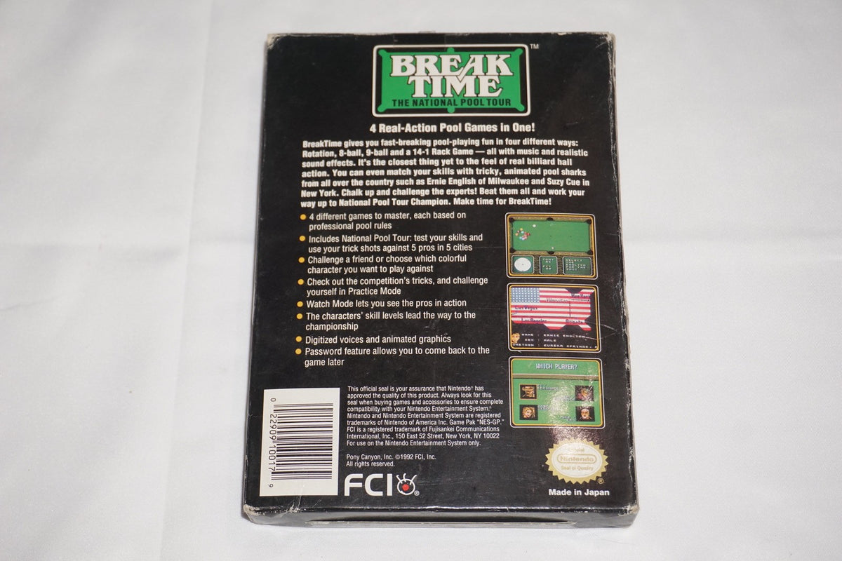 Break Time (Nintendo NES) Complete in Box w/ Reg Card CIB