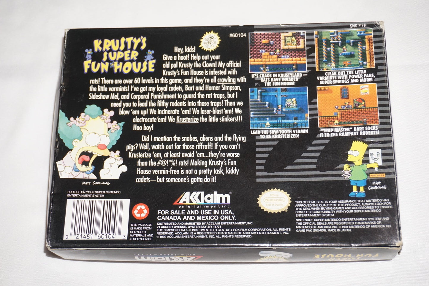 Krusty's Super Fun House (Super Nintendo SNES) Complete in Box CIB