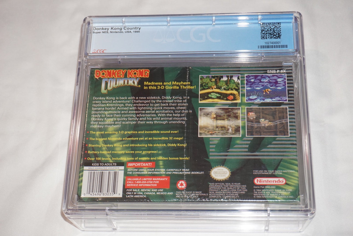 Donkey Kong Country 1 (Nintendo NES) CGC 9.4 A+ NEW Sealed