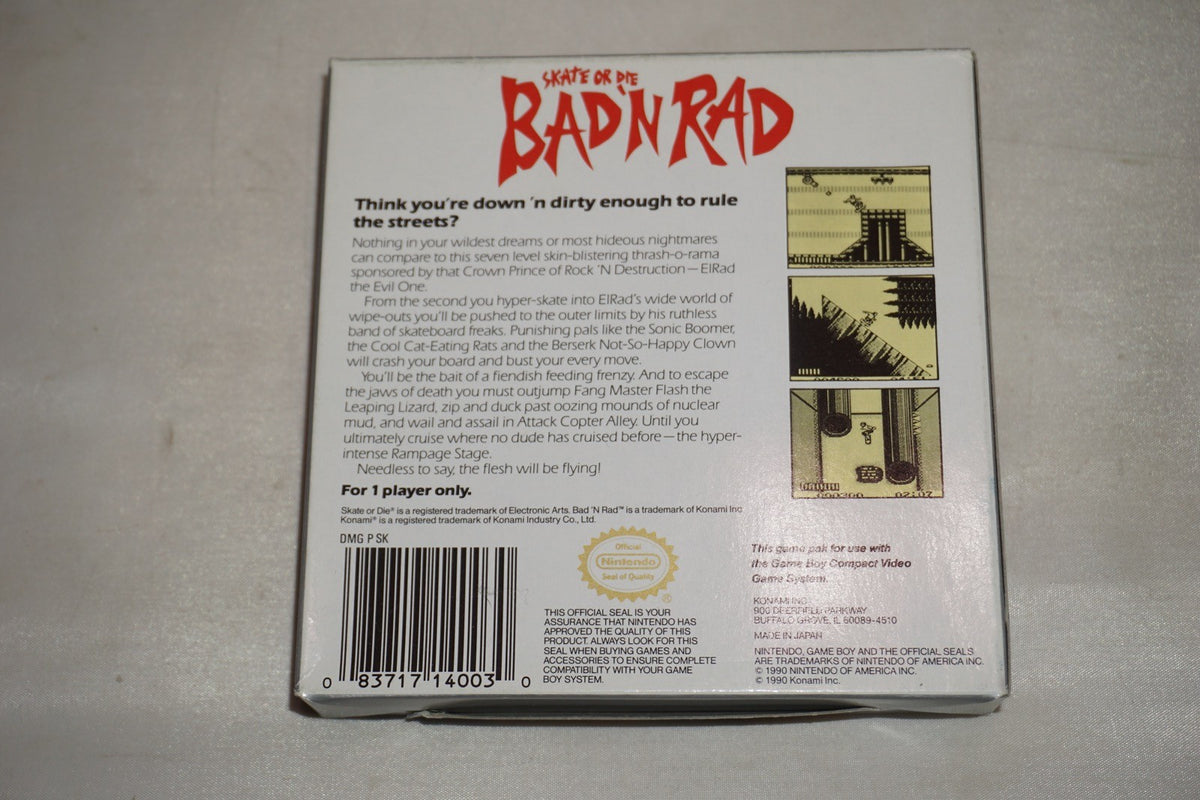 Skate Or Die Bad N Rad (Nintendo Gameboy Game Boy GB) Complete CIB Authentic