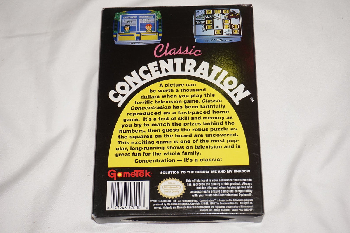 Classic Concentration (Nintendo NES) Complete in Box CIB