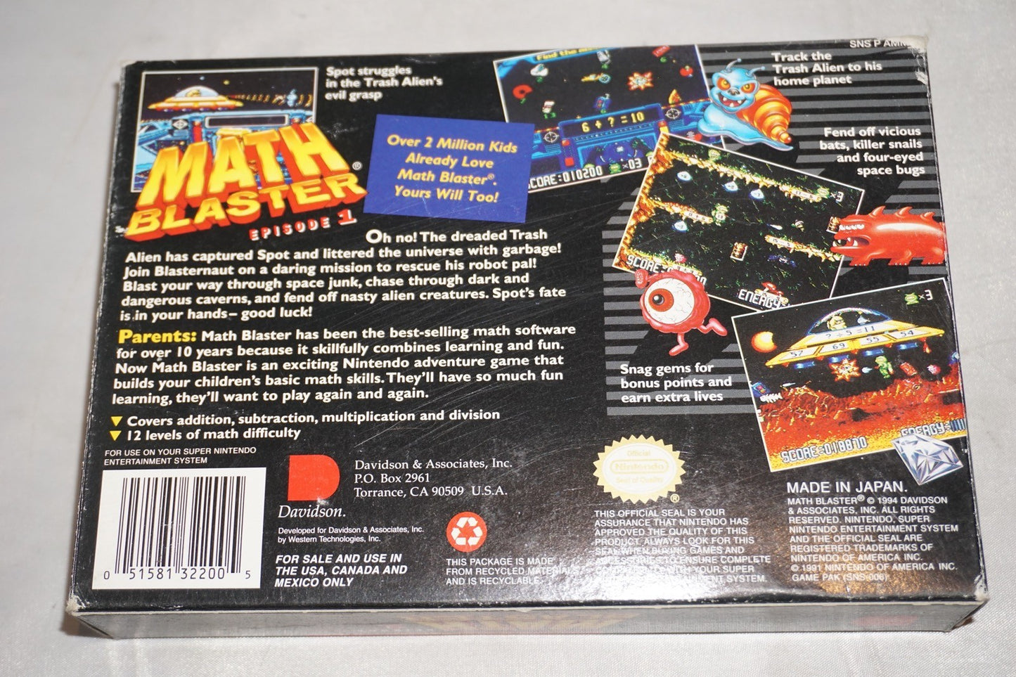 Math Blaster Episode One 1 (Super Nintendo SNES) Complete in Box CIB
