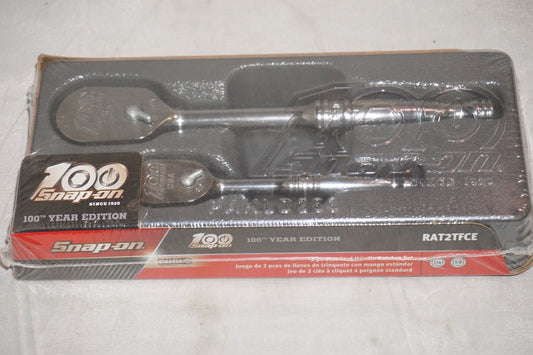 Snap On 100th 2 pc Standard Handle Ratchet Set 1/4" 3/8" RAT2TFCE NEW Sealed