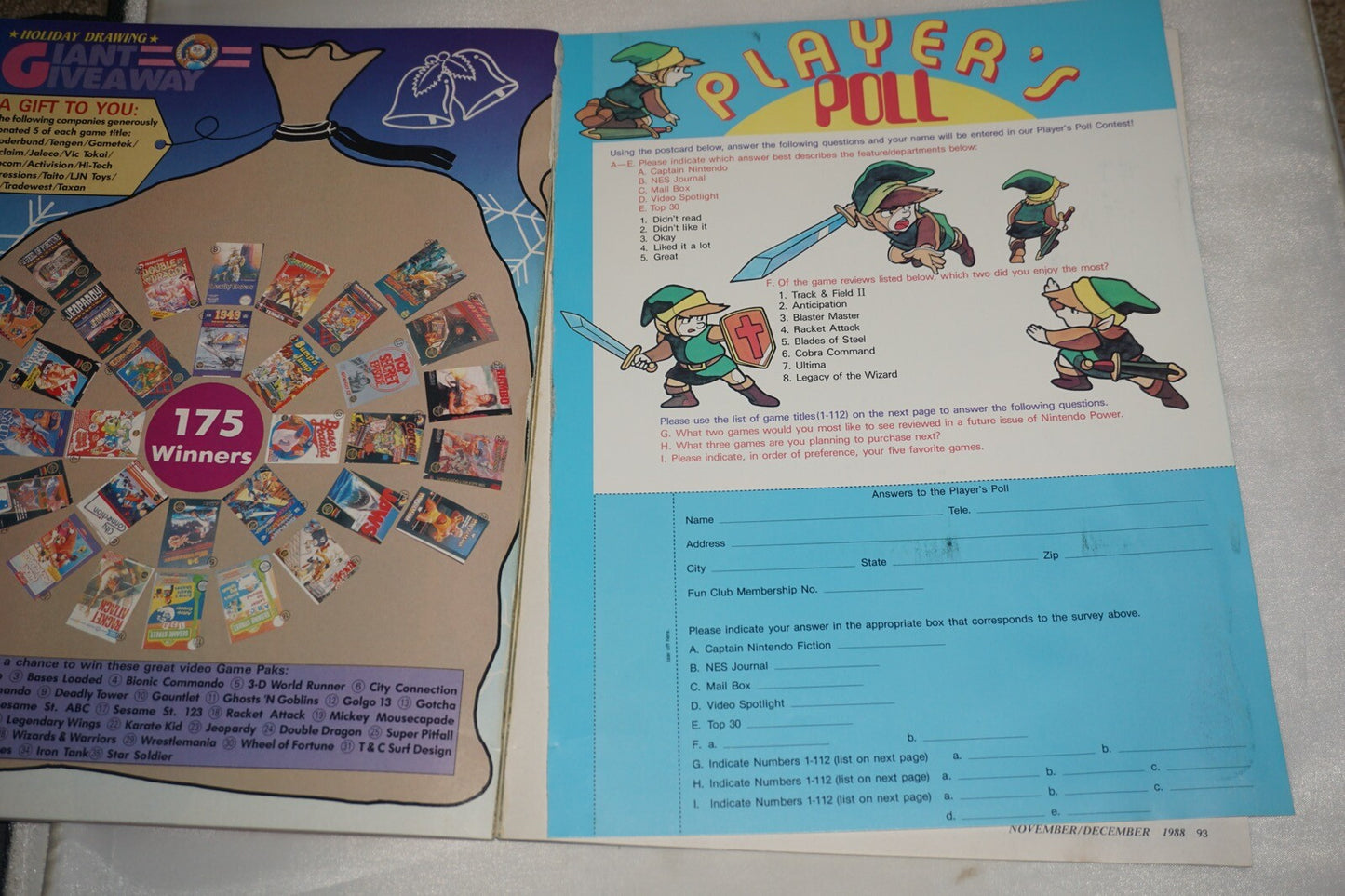November/December 1988 Track Field II Nintendo Power Magazine #1 Poster