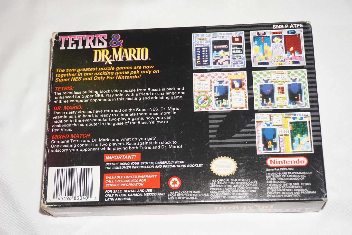 Tetris & Dr Mario (Super Nintendo SNES) Complete in Box CIB