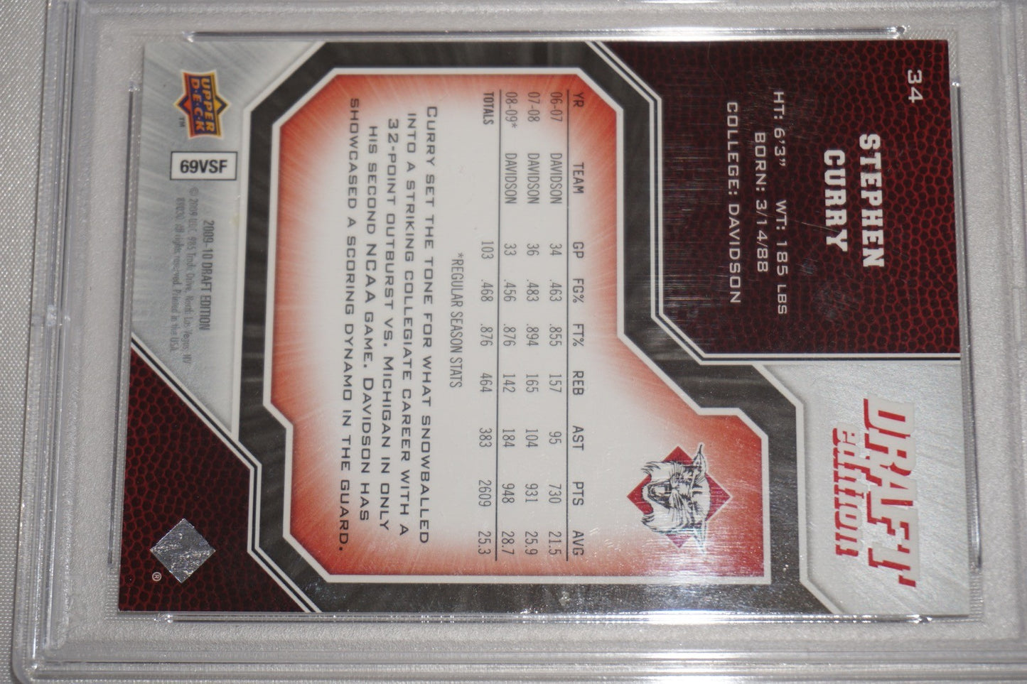 Stephen Curry 2009-2010 UD Upper Deck Draft Edition #34 Auto PSA Gem Mint 10
